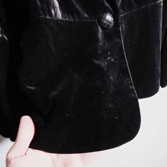 VTG Aris A Black Velvet Blazer Silk Blend Jacket Womens L Dark Academia Vamp SEE - Picture 6 of 12